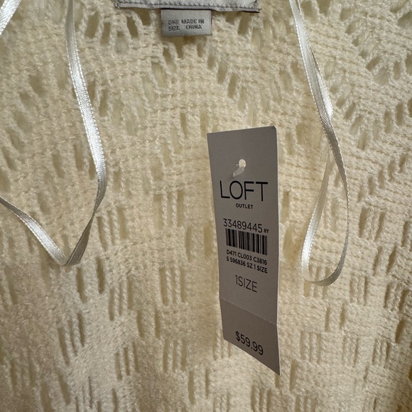 LOFT Cream Boho Knit Ruana Poncho Cardigan with Fringe | NWT - Picture 2 of 5